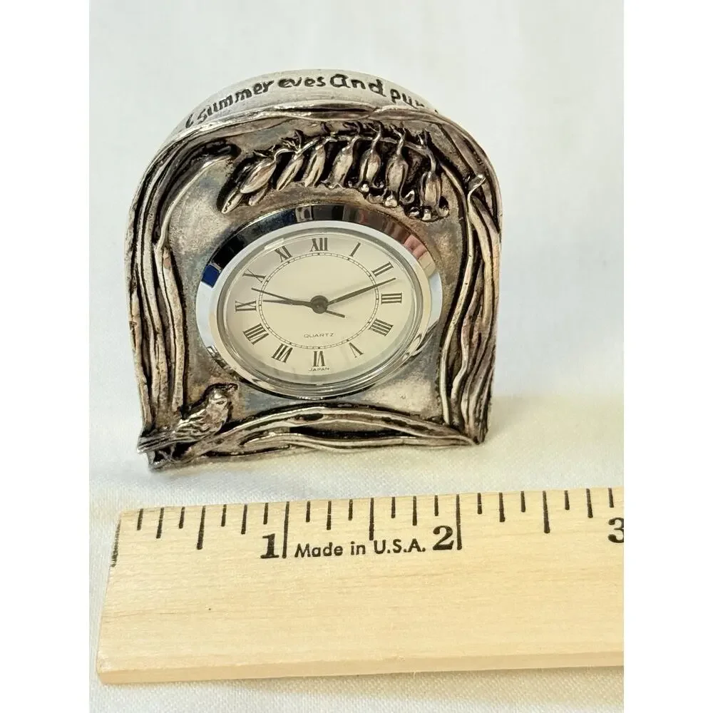 Silver Scenes Silverplated Mini Clock with Bird and Blue Bells
